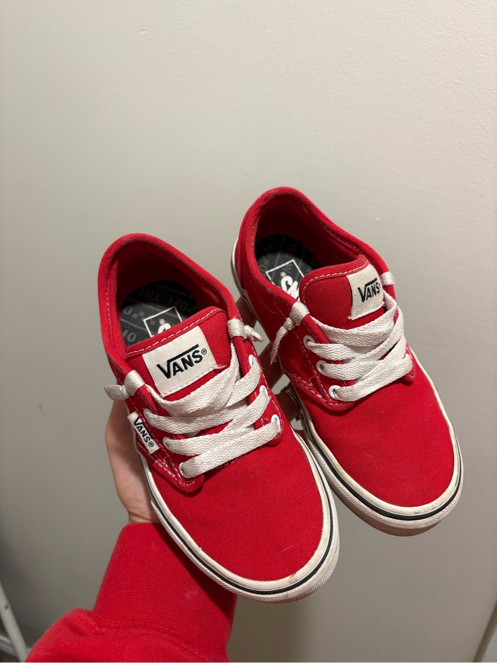 Vans Little Kids Size 12 Low-Top Canvas Sneakers — Red with checkered sole